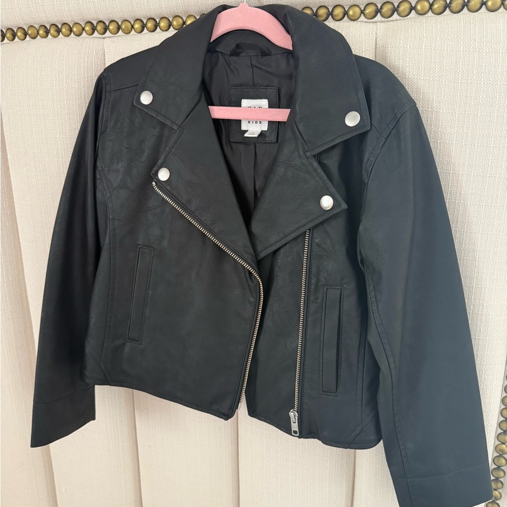 GAP Black Leather Kids Biker Jacket